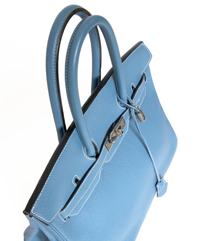 Rare Hermes Birkin Togo Bag 35 cm Blue Jean palladium hardware 4