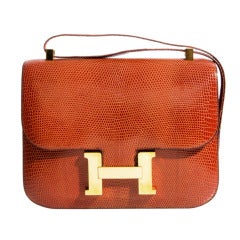 STUNNING HERMES COGNAC 23CM CONSTANCE LIZARD