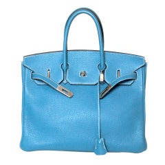 Rare Hermes Birkin Togo Bag 35 cm Blue Jean palladium hardware