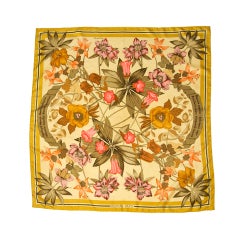 HERMES Silk mustard and bright flower print scarf