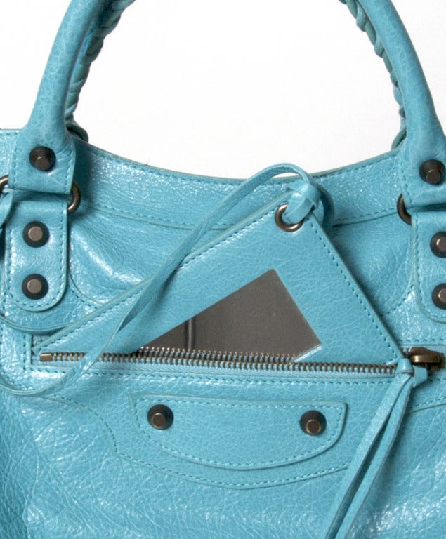 Balenciaga City Motorcycle Bag Turquoise In Excellent Condition In Antwerp, BE