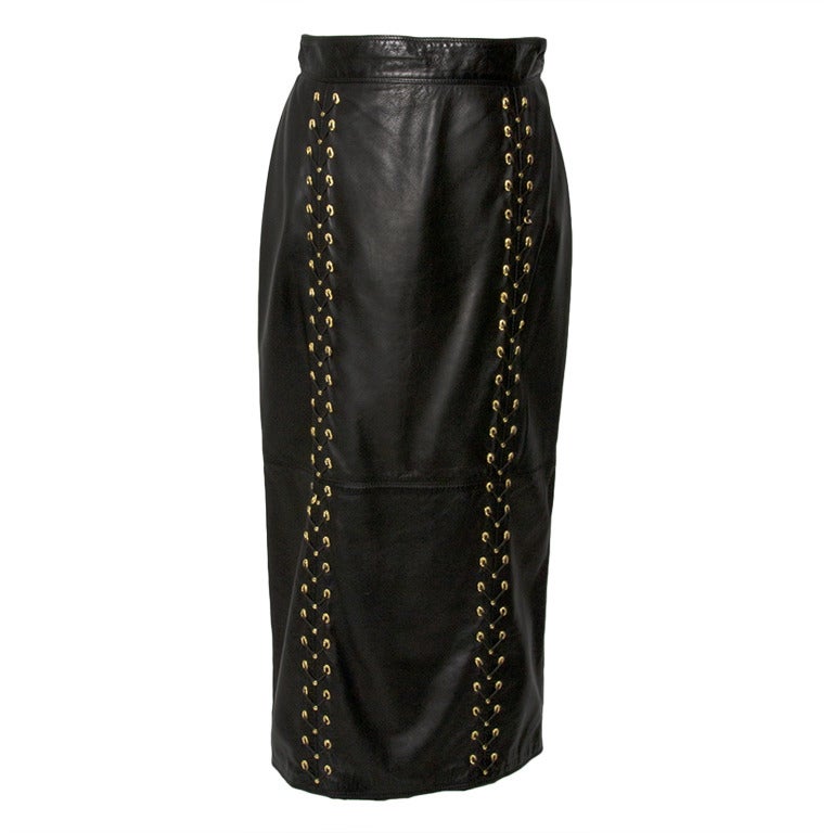 Versace Maxi Black Leather Skirt at 1stdibs