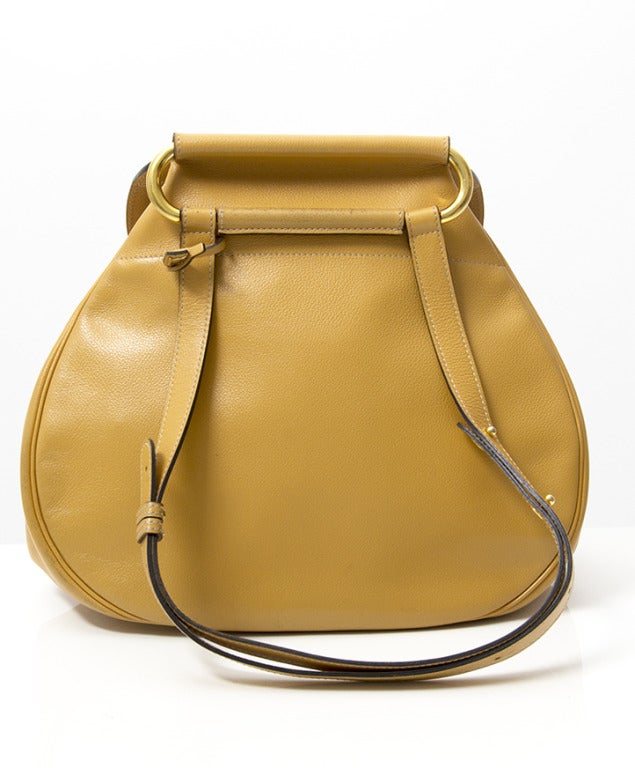 Delvaux shoulder bag. On the receipt of purchase: 

Name: Cerceau GM 
Leather type: Jumping 
Color: Houblon, or saffron yellow. 

30cm x 28cm 13cm
12