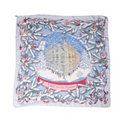 HERMES Silk 'Noël au 24 Faubourg" Christmas-themed print scarf