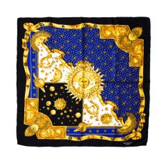 Loris Azzaro Carre silk scarf Gold sun and moon