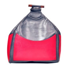 Vintage Delvaux Amandier Red Grey Bucket Hand Bag