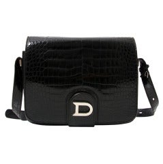 Delvaux  "Heureux" Black Croco Shoulder Bag