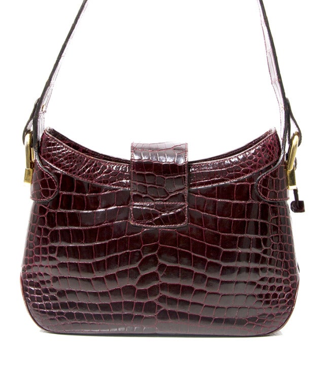 Women's Delvaux Croco Burgundy Shoulder Bag