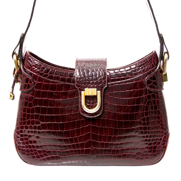 Delvaux Croco Burgundy Shoulder Bag