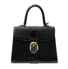 Delvaux Black Gold Croco Brillant Handbag MM