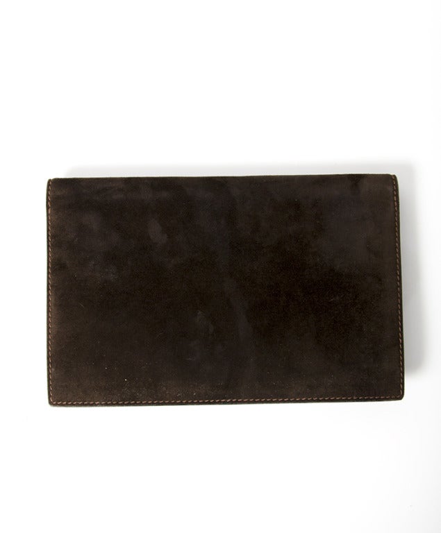 Black 'La Duchesse' Dark Brown Suede Clutch