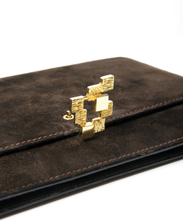 'La Duchesse' Dark Brown Suede Clutch In Excellent Condition In Antwerp, BE