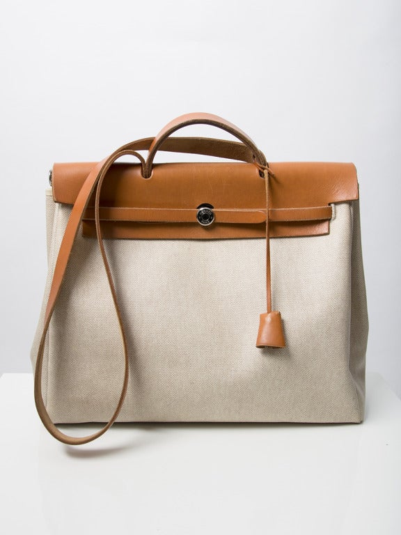 Hermes Herbag Cognac and Beige Toile H Canvas 2 in 1 Bags at 1stdibs  