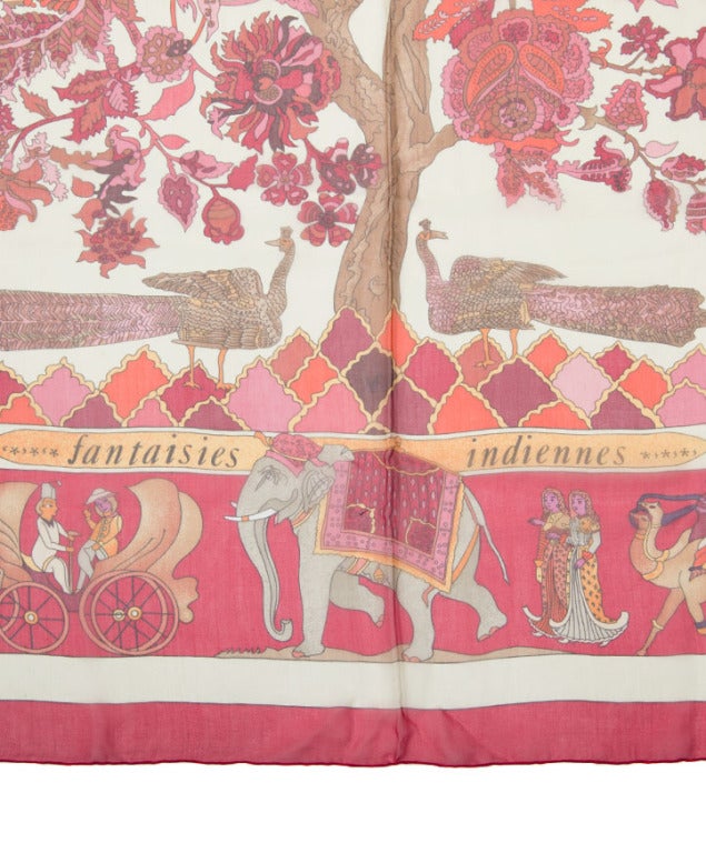 Hermes Mousseline 140 'Fantaisies Indiennes' Red and Cream at 1stdibs
