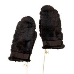 Chanel Mink Mittens Gloves With Gold chain