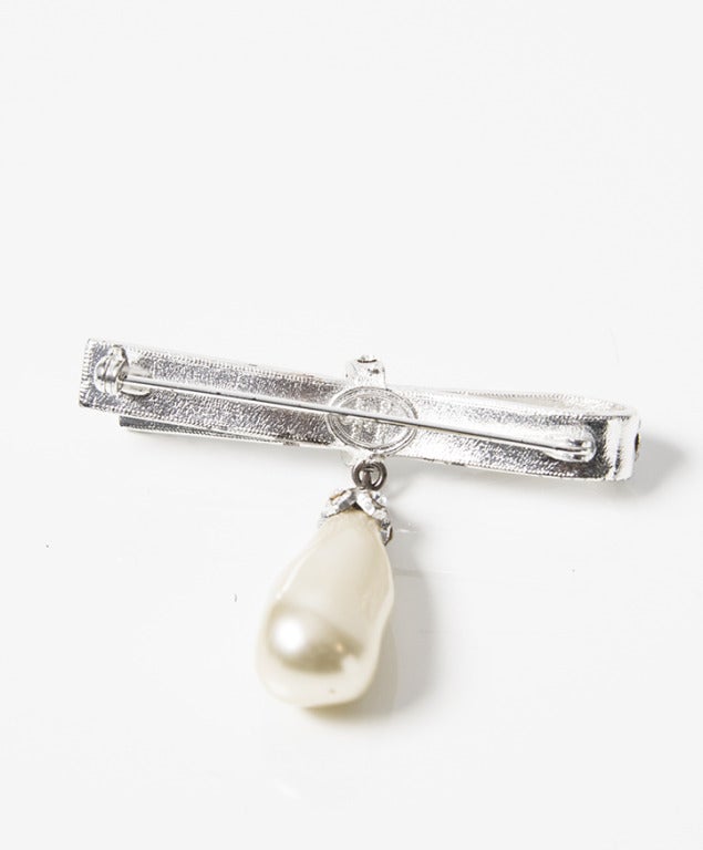 Contemporary Dior Pearl And Silver Bow Brooch