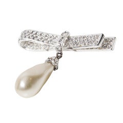 Dior Pearl And Silver Bow Brooch