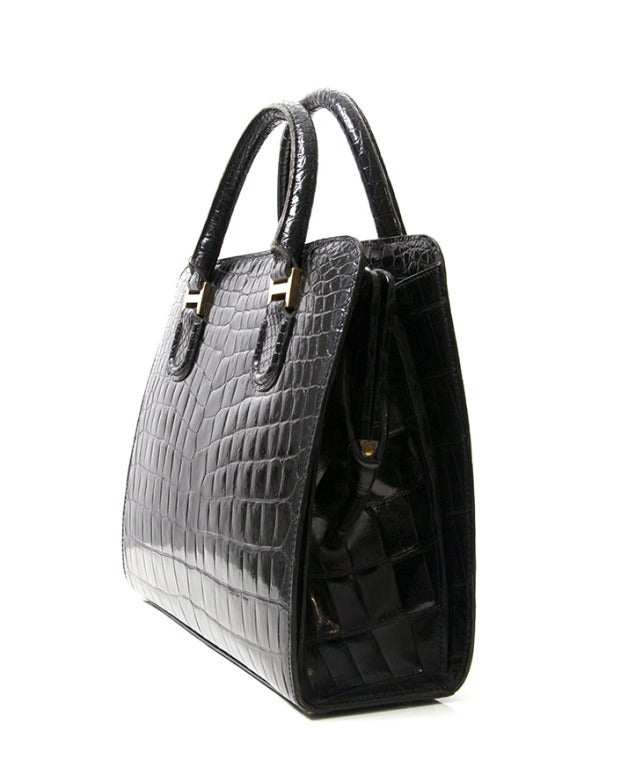 Delvaux Black Croco Handbag 2