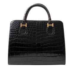 Vintage Delvaux Black Croco Handbag