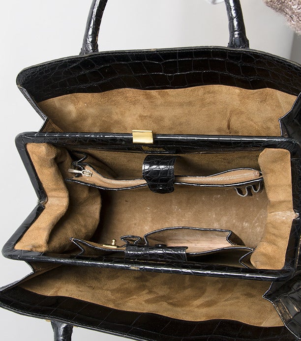 Delvaux Black Croco Handbag 5