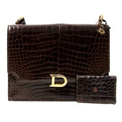 Vintage Delvaux Brown Croco Shoulder Bag