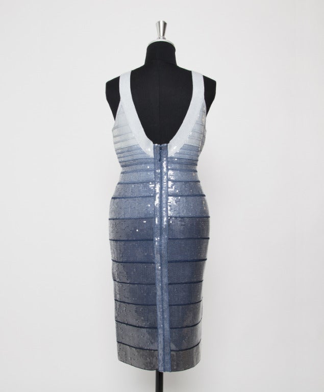 Herve Leger by Max Azria Sequin Blue Dress In New Condition In Antwerp, BE