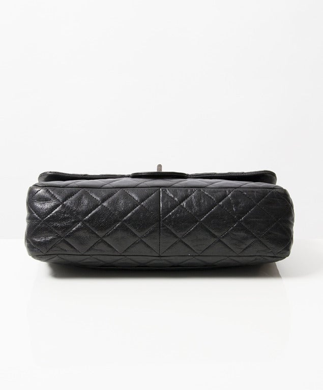 Chanel Reissue 2.55 Mademoiselle Lock Black Elephant Veins Leather Bag In Excellent Condition In Antwerp, BE