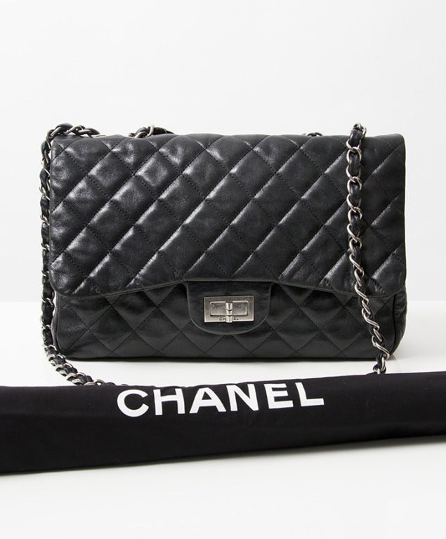Women's Chanel Reissue 2.55 Mademoiselle Lock Black Elephant Veins Leather Bag