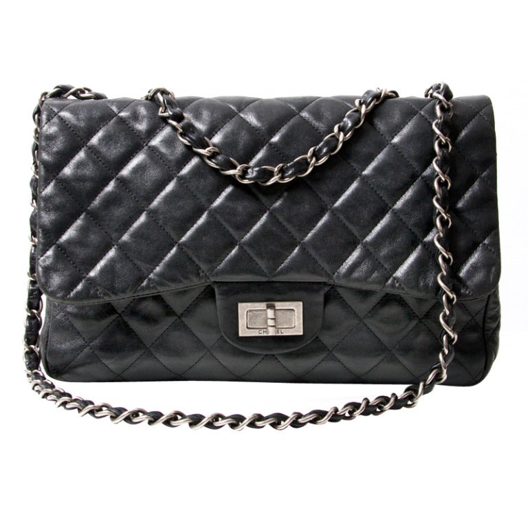 Chanel Reissue 2.55 Mademoiselle Lock Black Elephant Veins Leather Bag