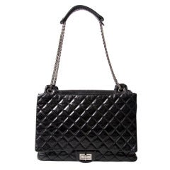 Chanel Black Quilted Patent Leather Shopper Bag