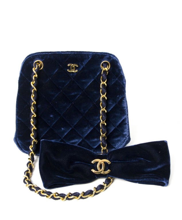 Chanel Blue Velour 80' Evening Bag 2