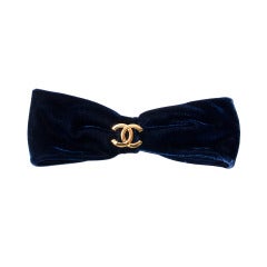 Chanel Blue Velour Bow Hair Tie