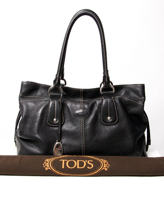 Tods Black Contrast Stitch Bag 4