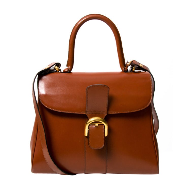 Delvaux Cognac Brillant MM With Shoulder Strap