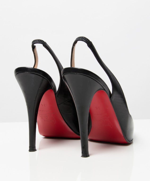 Christian Louboutin Black Slingback Peep Toe Platform Sandals at ...