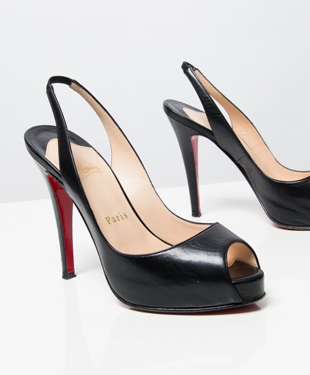 Christian Louboutin Black Slingback Peep Toe Platform Sandals at ...
