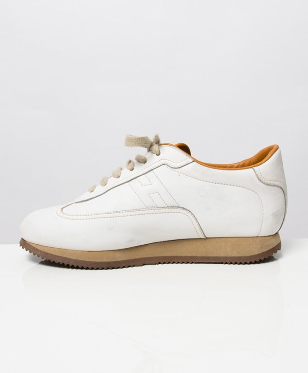 Women's Hermes White and Beige Sneakers