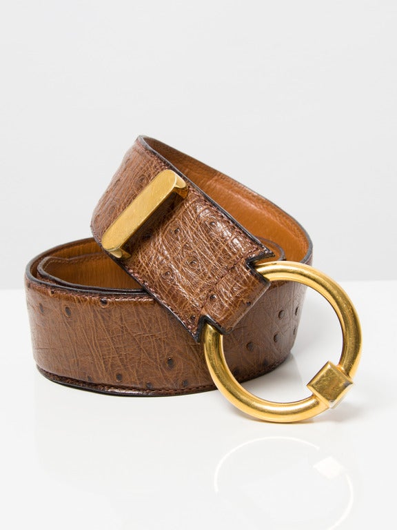 Delvaux Brown/Cognac Ostrich Belt at 1stdibs