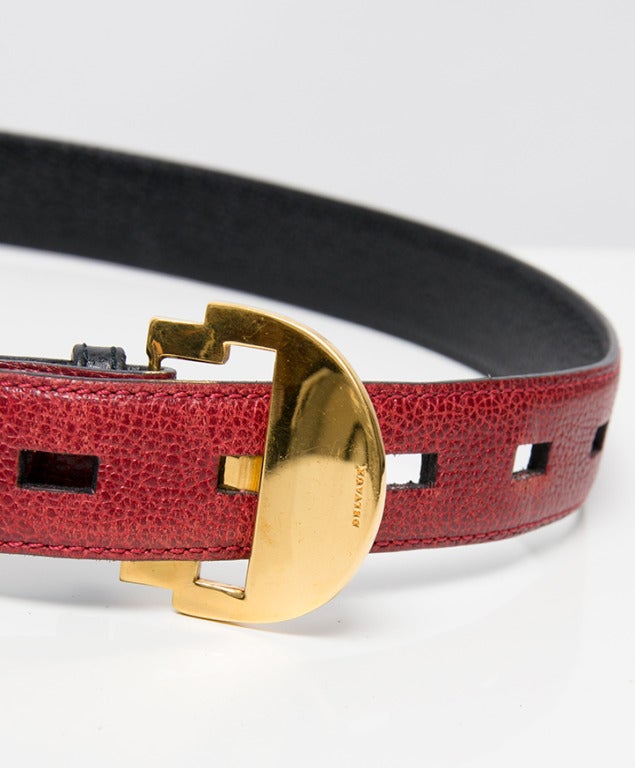 Women's Delvaux Red and Black Leather Belt