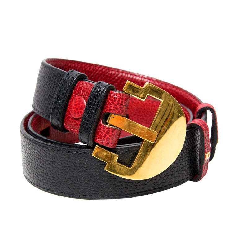 Delvaux Red and Black Leather Belt