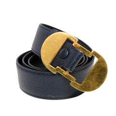 Delvaux Dark Blue Leather Belt