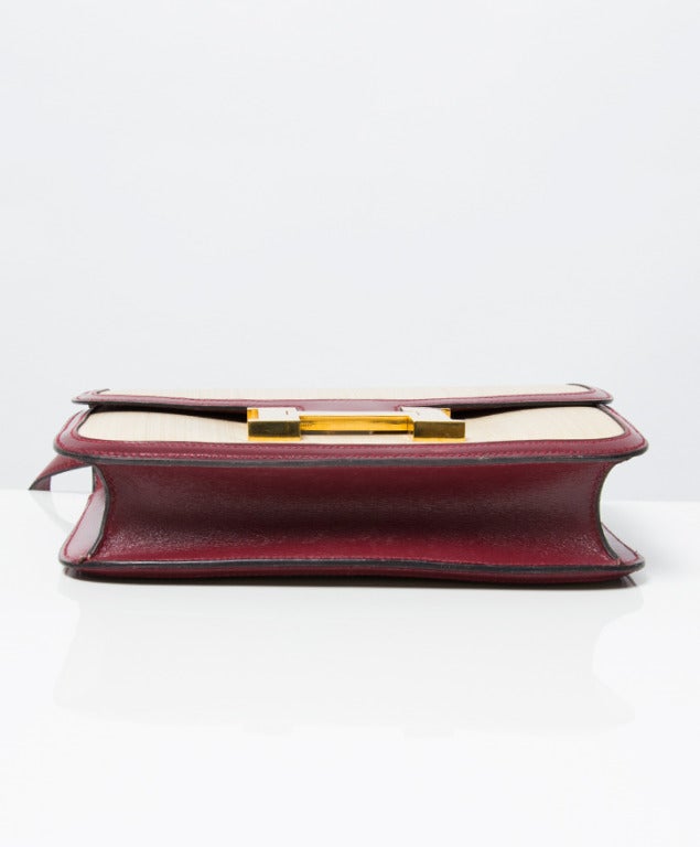 Women's Authentic Hermes Constance H Handbag Toile Canvas Leather 23 Cm