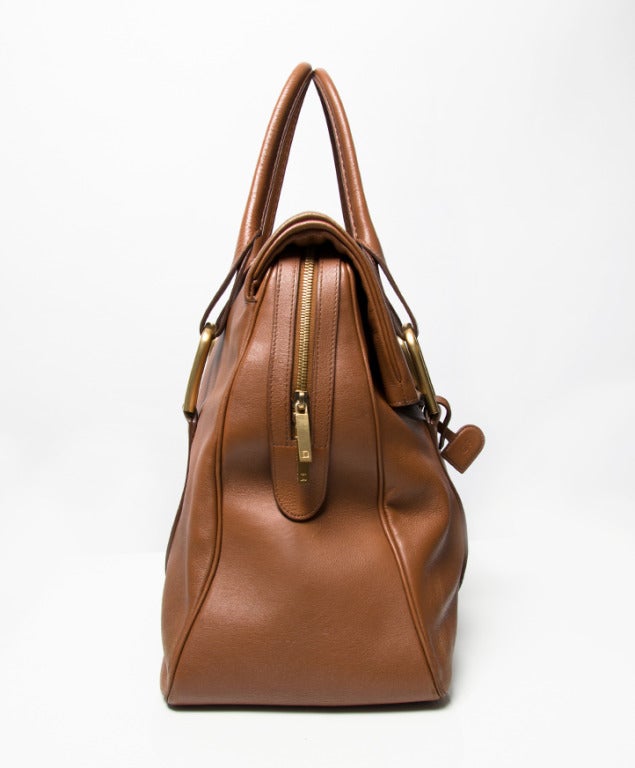 Delvaux Cognac City Lady Flap Bag In Excellent Condition In Antwerp, BE