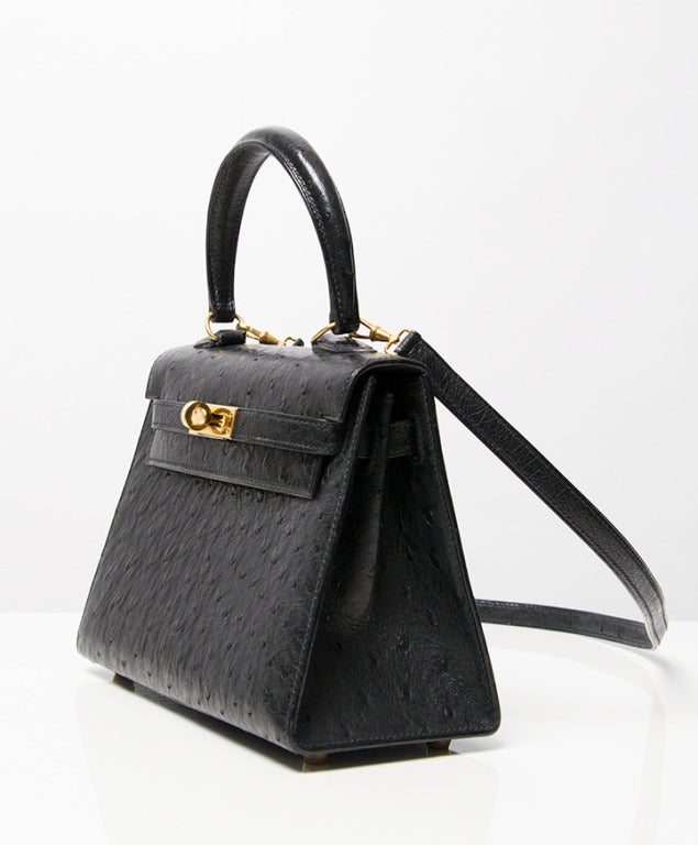 COLLECTOR ITEM Hermes Kelly Mini Black Ostrich 20 cm For Sale 1