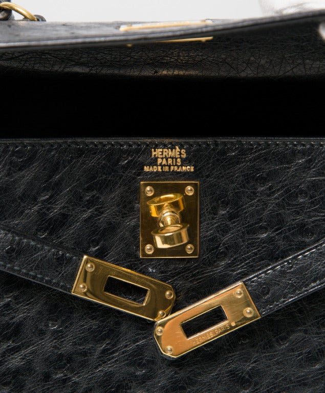 COLLECTOR ITEM Hermes Kelly Mini Black Ostrich 20 cm For Sale 4