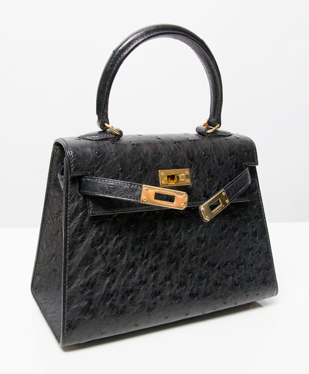 COLLECTOR ITEM Hermes Kelly Mini Black Ostrich 20 cm For Sale 5