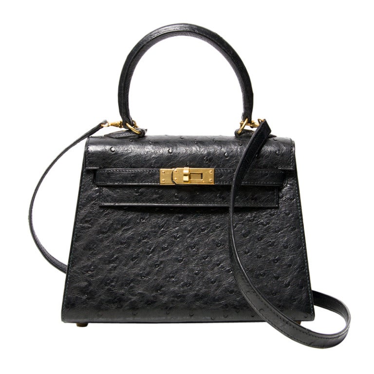 COLLECTOR ITEM Hermes Kelly Mini Black Ostrich 20 cm For Sale