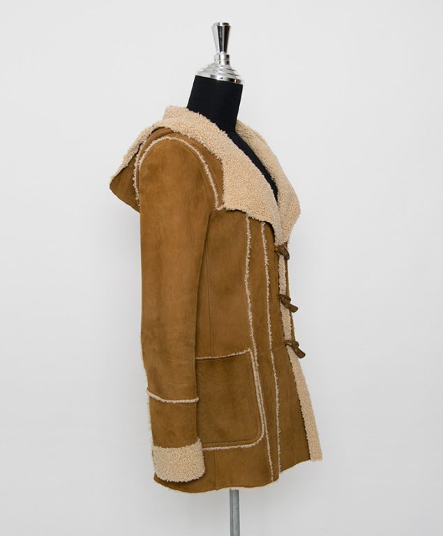 Chanel Cognac Leather Lambswool Coat
