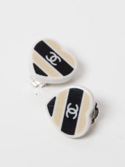 Chanel Black and White Heart Clip-on Earrings