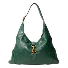 Gucci Green Leather Monogram Handbag at 1stDibs